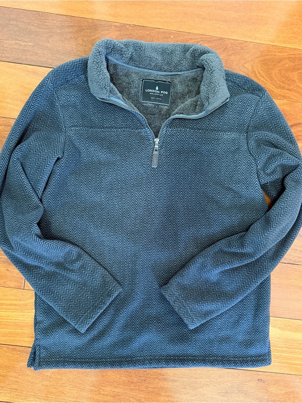 London Fog Men's Chevron Half-Zip Sweater - Charcoal Blue